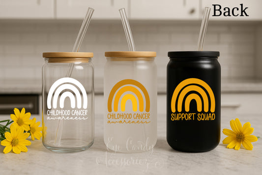 I Wear Gold For My Daughter| Childhood Cancer Awareness 16oz Glass Can | Frosted | Clear