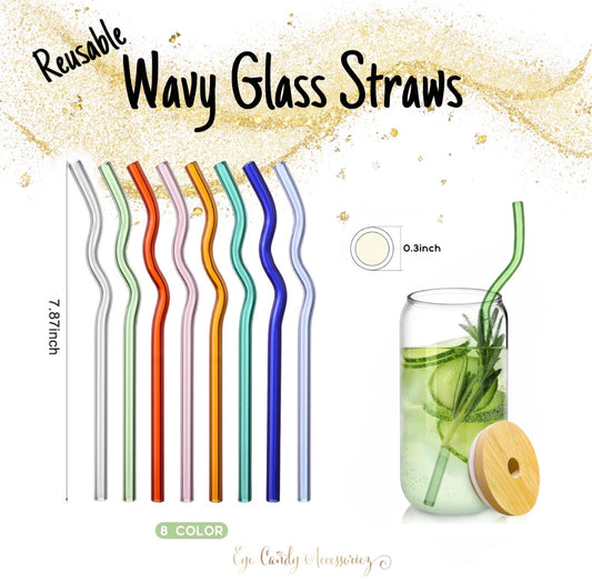 Reusable Wavy Glass Straws