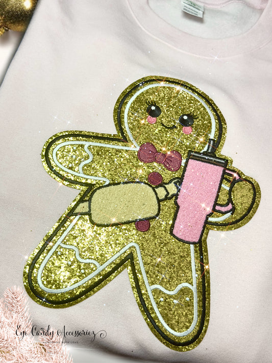 Gold Gingerbread Chenille Patch- Adult and Kids Unisex Sweater