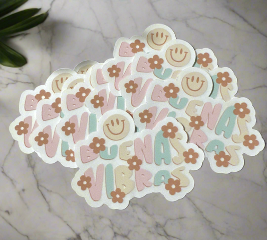 Buenas Vibras Clear Vinyl Sticker- Dishwasher Safe| Waterproof