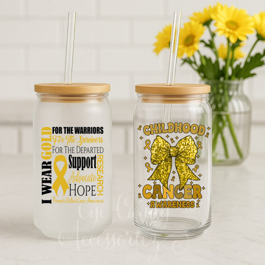Childhood Cancer Awareness 16oz Glass Can | Frosted | Clear | Plastic Acrylic
