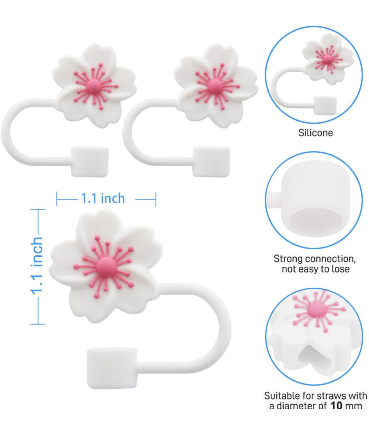 Cherry Blossom Silicone Straw Topper Covers for Stanley Straws