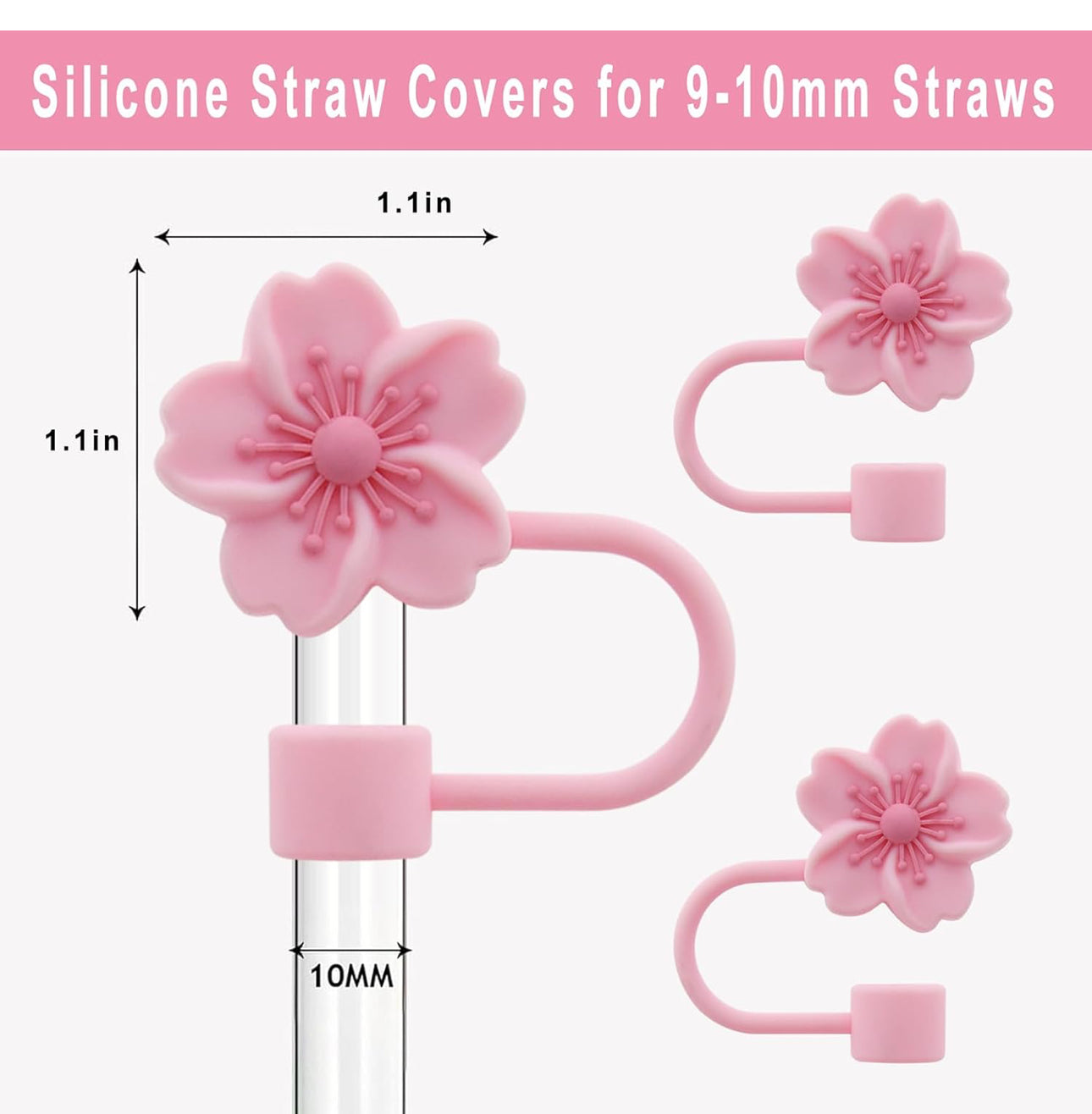 Cherry Blossom Silicone Straw Topper Covers for Stanley Straws