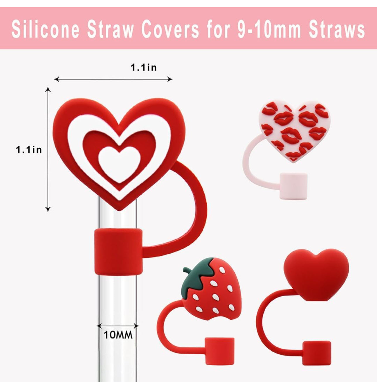 Valentines Silicone Straw Topper Covers for Stanley Straws