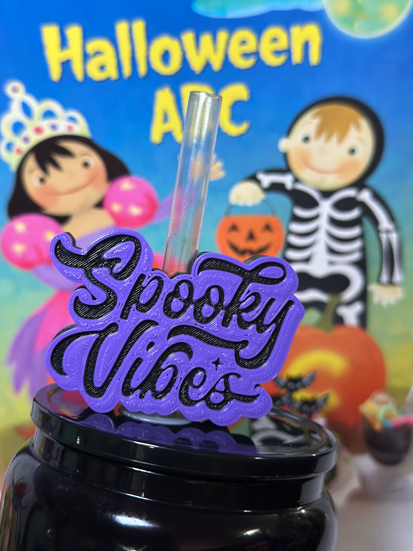 Spooky Vibes 3D Printed Straw Topper (for Standard Straws)