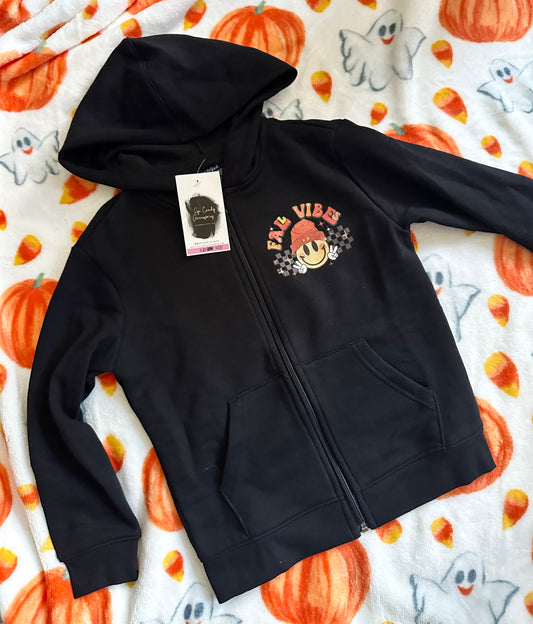 Fall Vibes- Kids Black Zip Up Hoodie