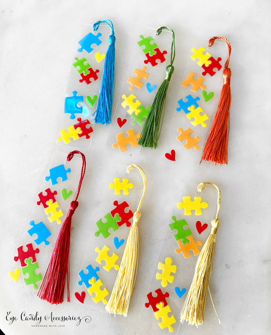 Autism Love Clear Acrylic Bookmarks with Tassel