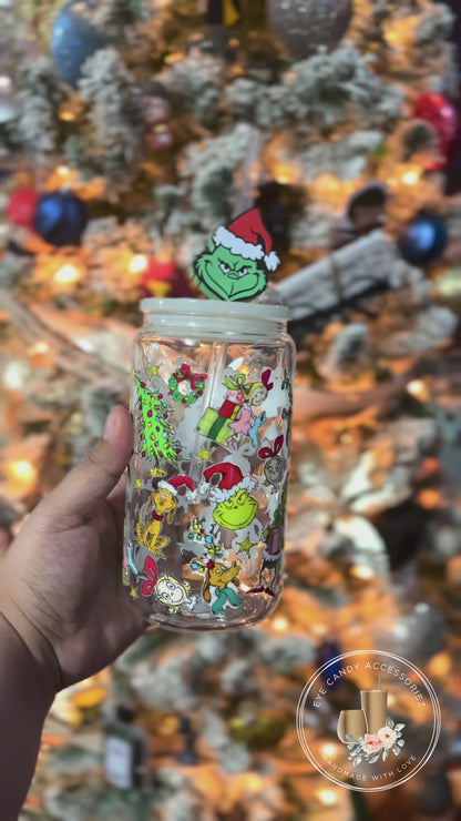 Green Christmas World - 16 oz Glass Can