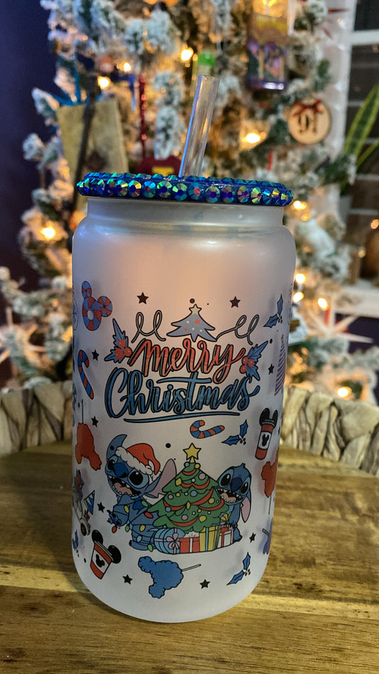 Blue Xmas Glass Cans + Mugs- 5 Designs available