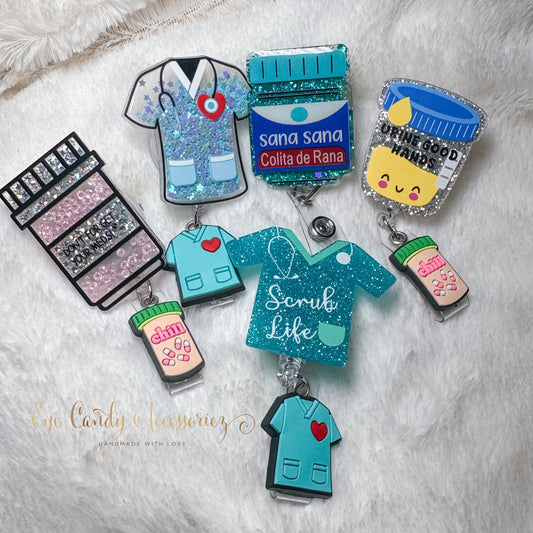 Scrubs & Meds Retractible Shaker Resin ID Badge Reels