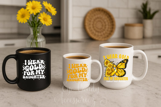 I Wear Gold For My Daughter | Childhood Cancer Awareness Ceramic Mug