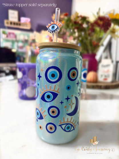 Evil Eye 16oz Blue Shimmer Glass Can