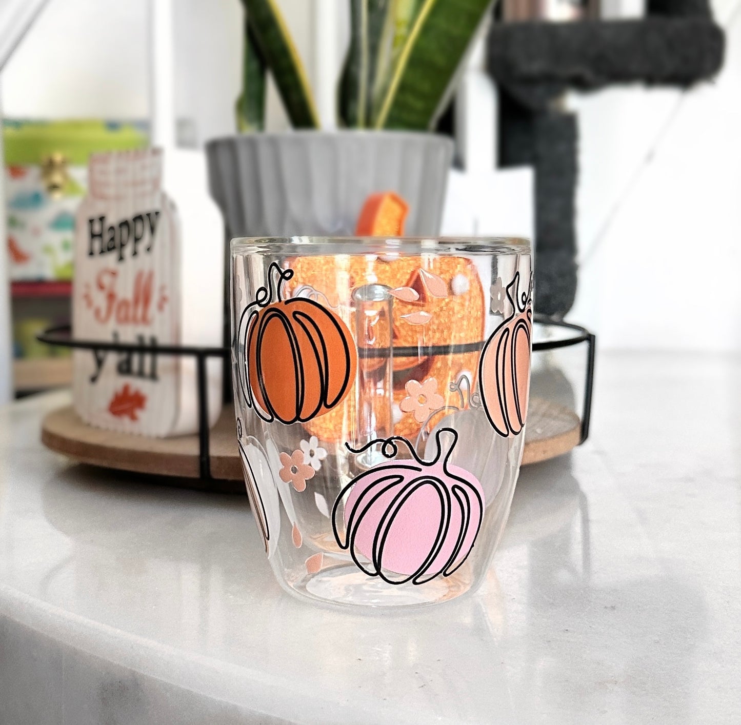 Pastel Pumpkins 12oz Double Walled Glass Mug