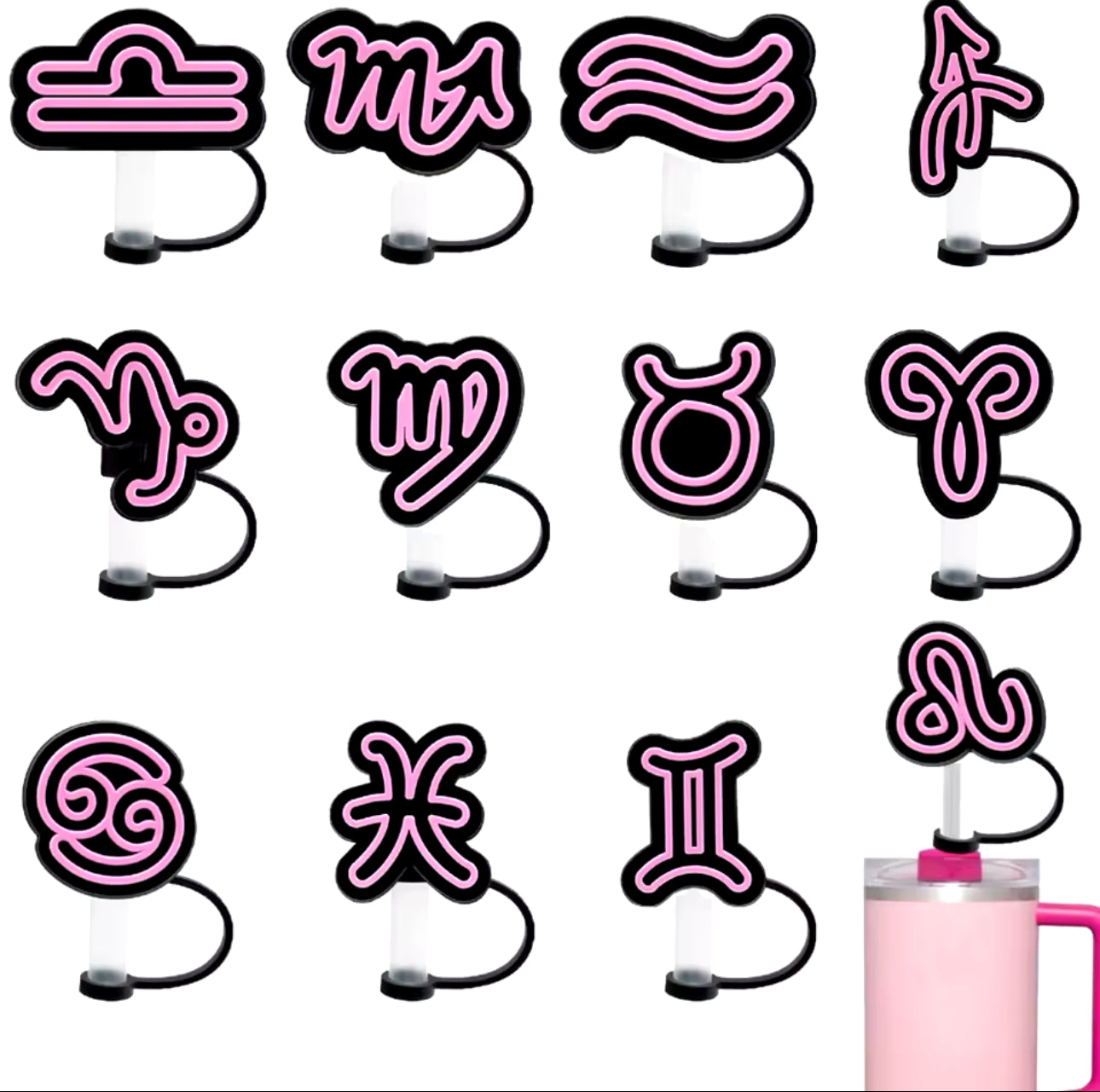 Zodiac Signs Straw Topper Covers for Standard Straws
