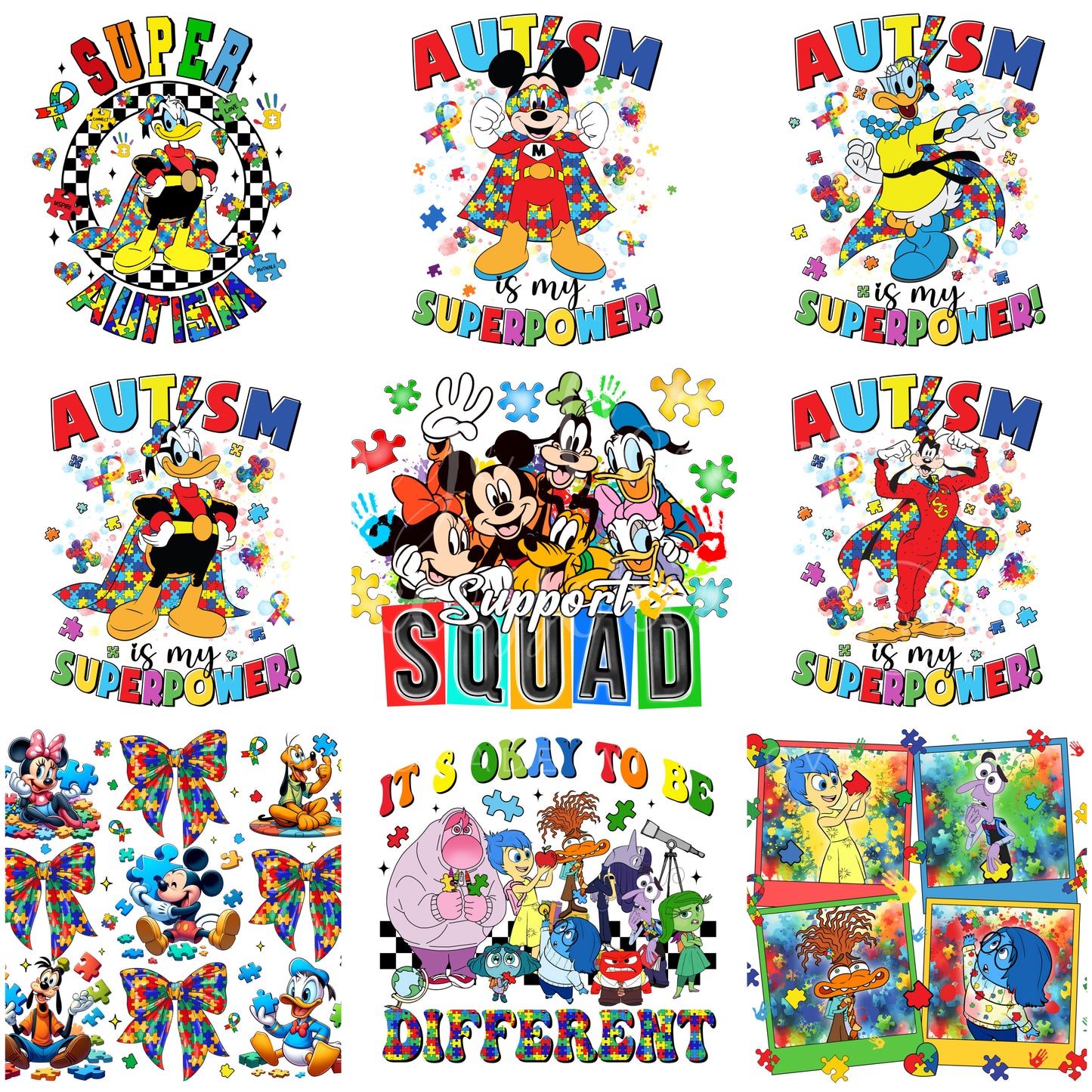 CARTOON MOUSE & FRIENDS AUTISM AWARENESS T-SHIRT  | Kids Shirts | Adult T-Shirt | Princess | 18 Designs