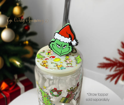 Green Christmas World - 16 oz Glass Can