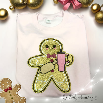 Gold Gingerbread Chenille Patch-  Adult  and Kids Unisex Sweater