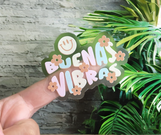 Buenas Vibras Clear Vinyl Sticker- Dishwasher Safe| Waterproof