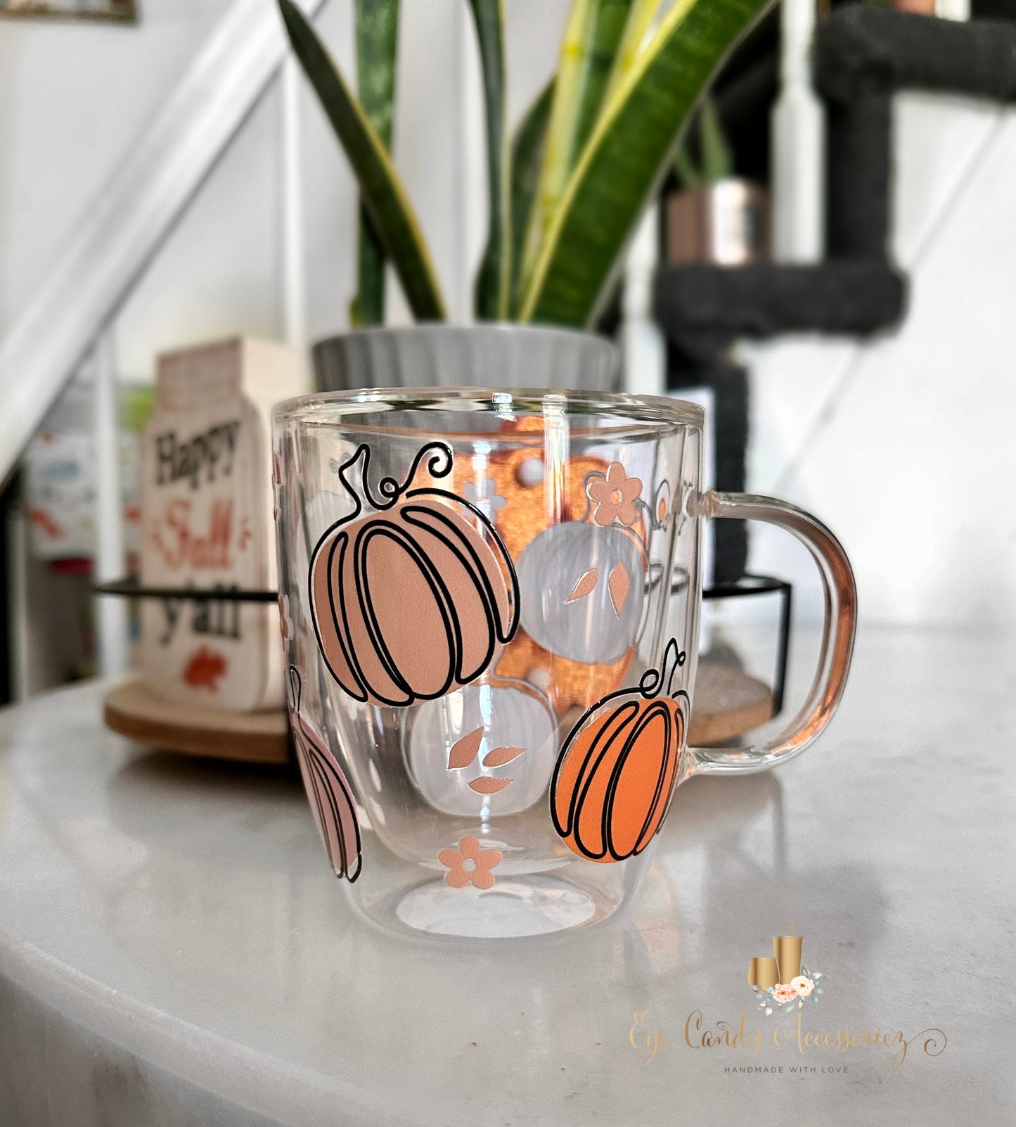 Pastel Pumpkins 12oz Double Walled Glass Mug