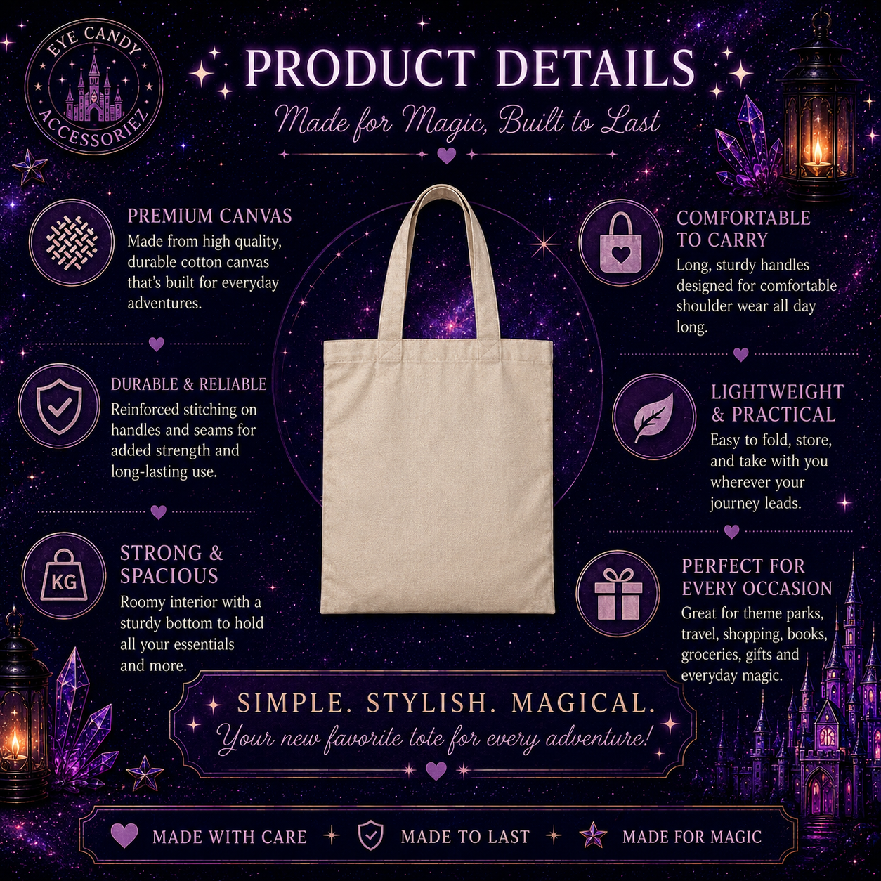 Cartoon Galaxy Reusable Tote Bag | Magical Canvas Tote | Park Day Essentials | Vacation and Travel Accessories | Shopping