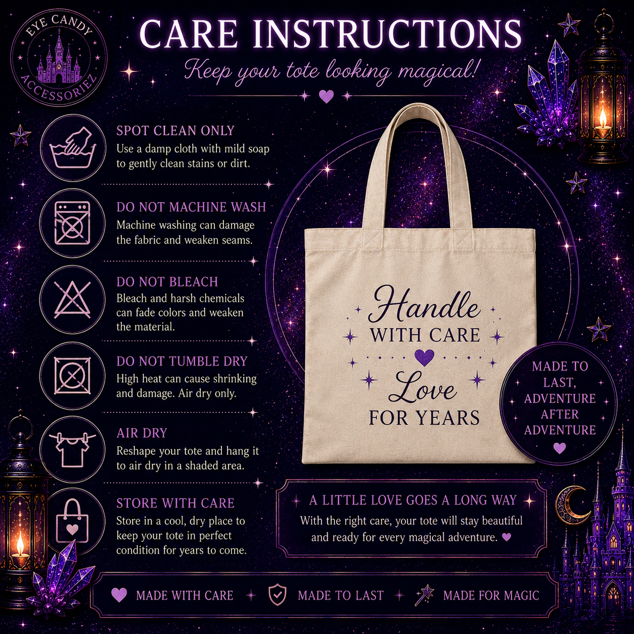 Cartoon Galaxy Reusable Tote Bag | Magical Canvas Tote | Park Day Essentials | Vacation and Travel Accessories | Shopping