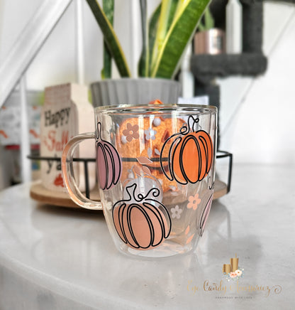 Pastel Pumpkins 12oz Double Walled Glass Mug