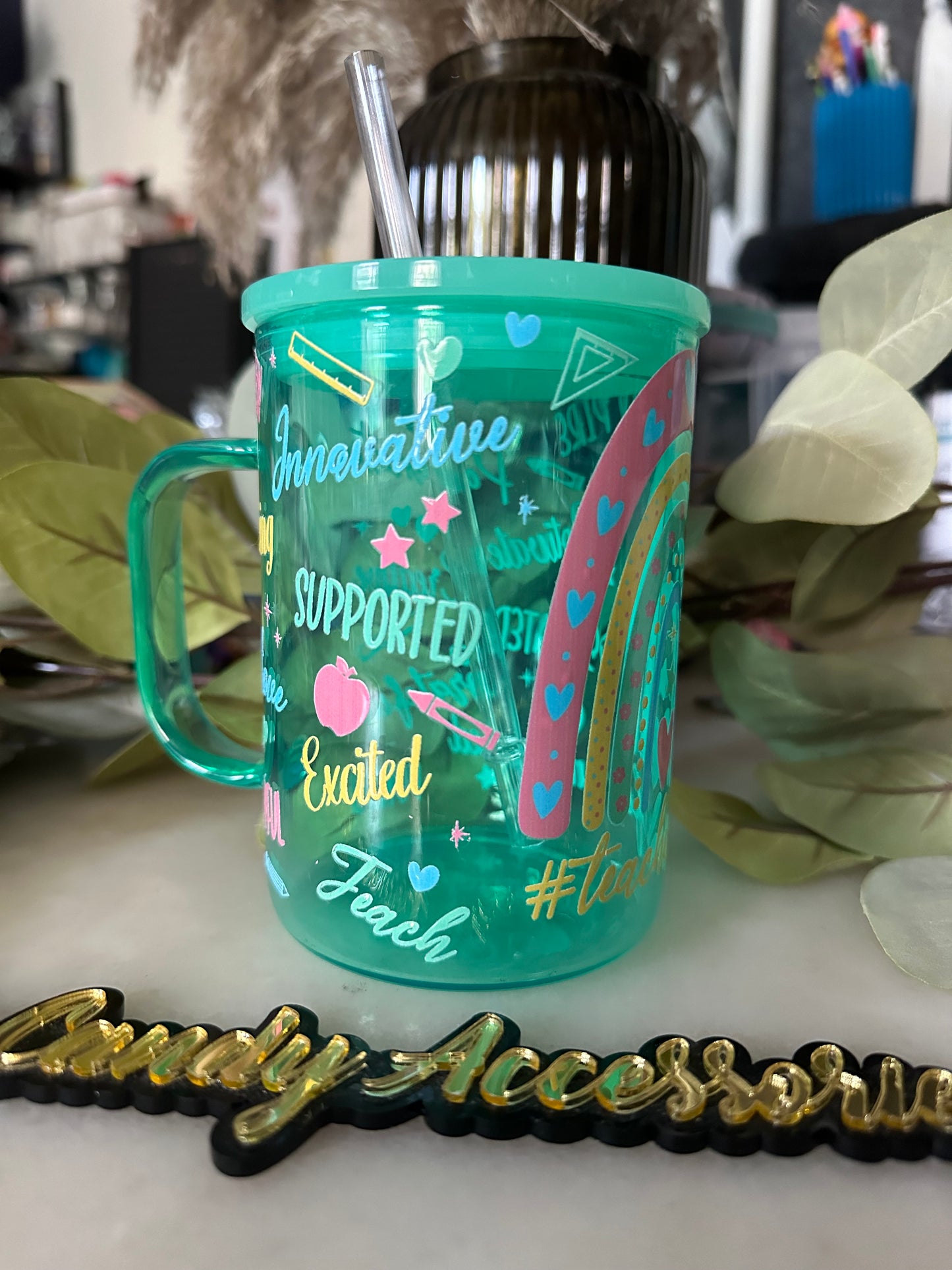 Taza para profesores con pajita y tapa