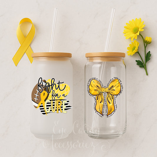 Fight & Tackle Childhood Cancer Awareness 16oz Glass Can | Frosted | Clear | Plastic Acrylic