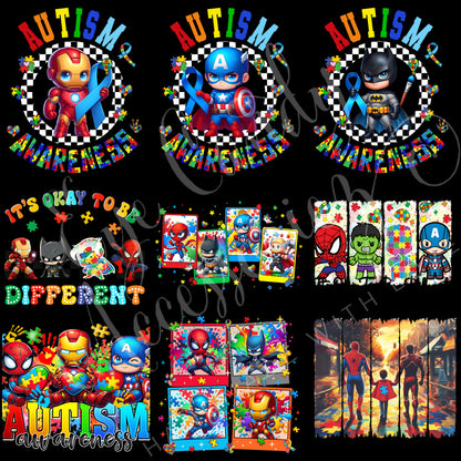 SUPERHERO AUTISM AWARENESS T-SHIRT  | Kids Shirts | Adult T-Shirt | 24 Designs