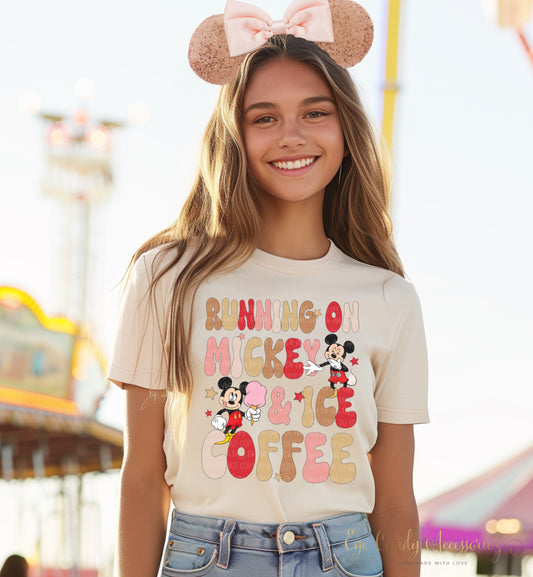 Running on M & Ice Coffee Adult T-Shirt | Theme Park | Magical Mouse