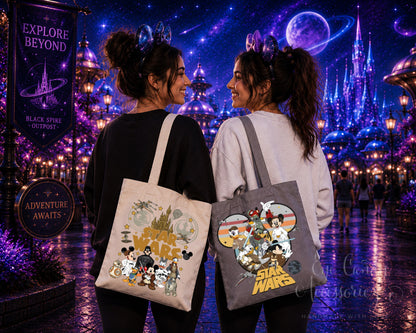 Cartoon Galaxy Reusable Tote Bag | Magical Canvas Tote | Park Day Essentials | Vacation and Travel Accessories | Shopping