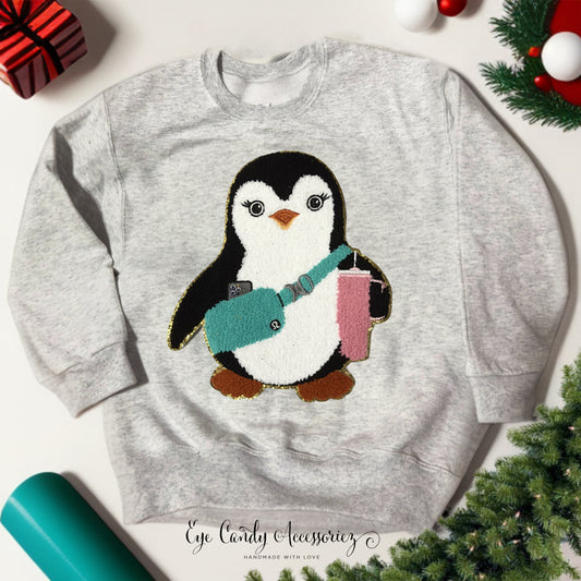 Bougie Penguin Chenille Patch-  Adult and Kids Unisex Sweater