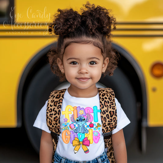 Cute Blue Alien Bow Back to School T-Shirt | Toddler and Kids | Pre K - 4