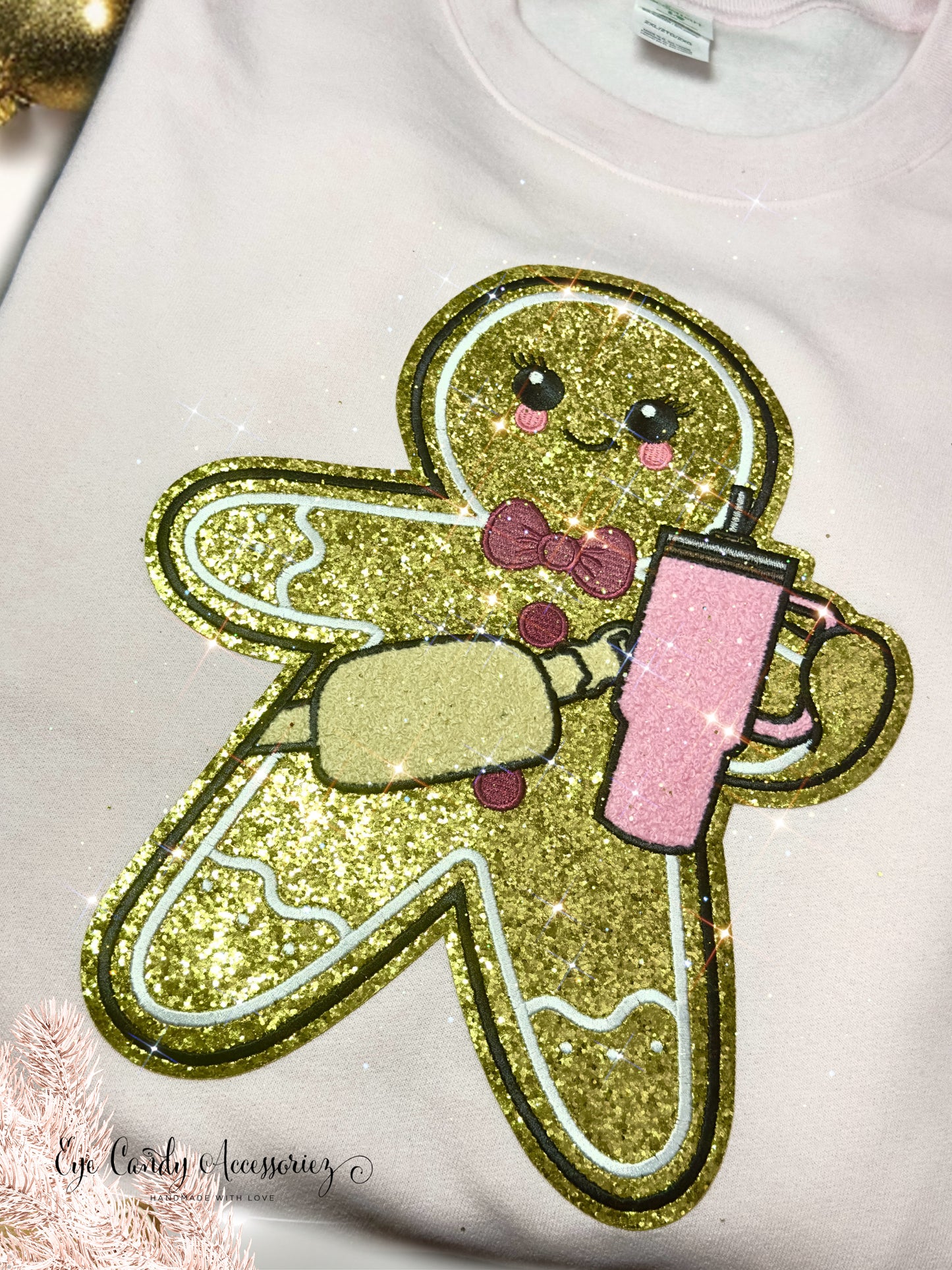 Gold Gingerbread Chenille Patch-  Adult  and Kids Unisex Sweater