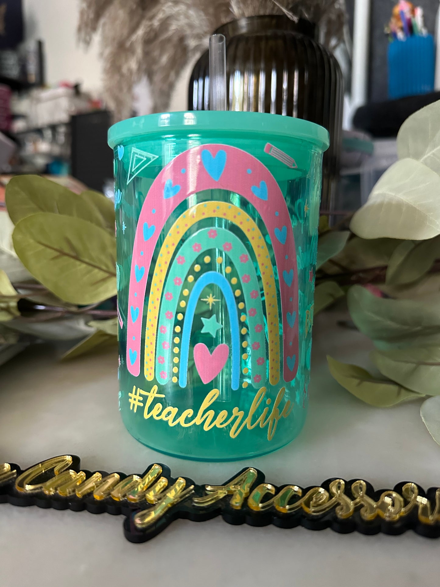 Taza para profesores con pajita y tapa