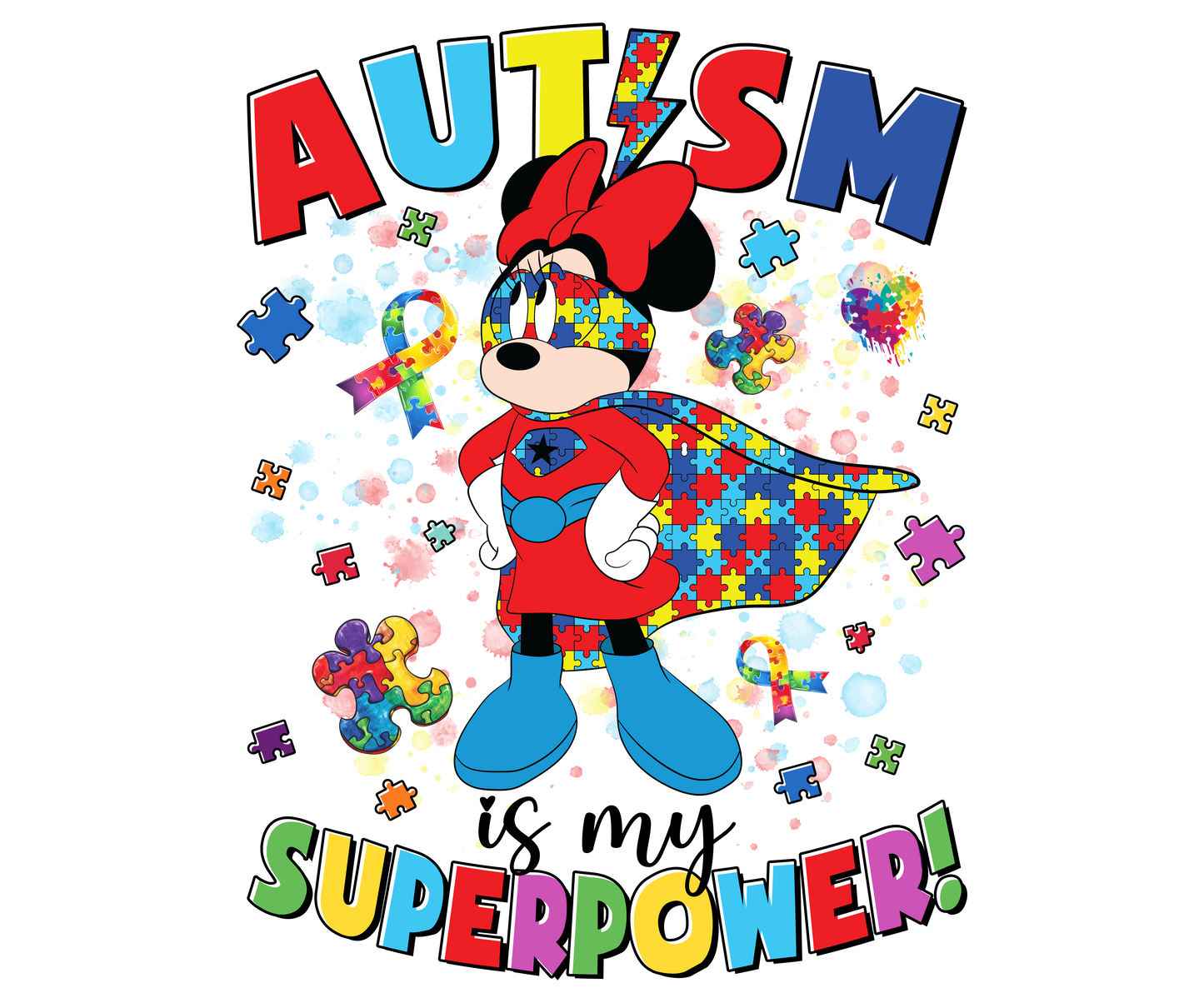 CARTOON MOUSE & FRIENDS AUTISM AWARENESS T-SHIRT  | Kids Shirts | Adult T-Shirt | Princess | 18 Designs