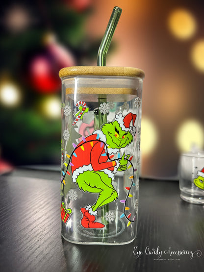 I'll Steal Christmas - 17oz  Square Glass Can w/Handle and Straw