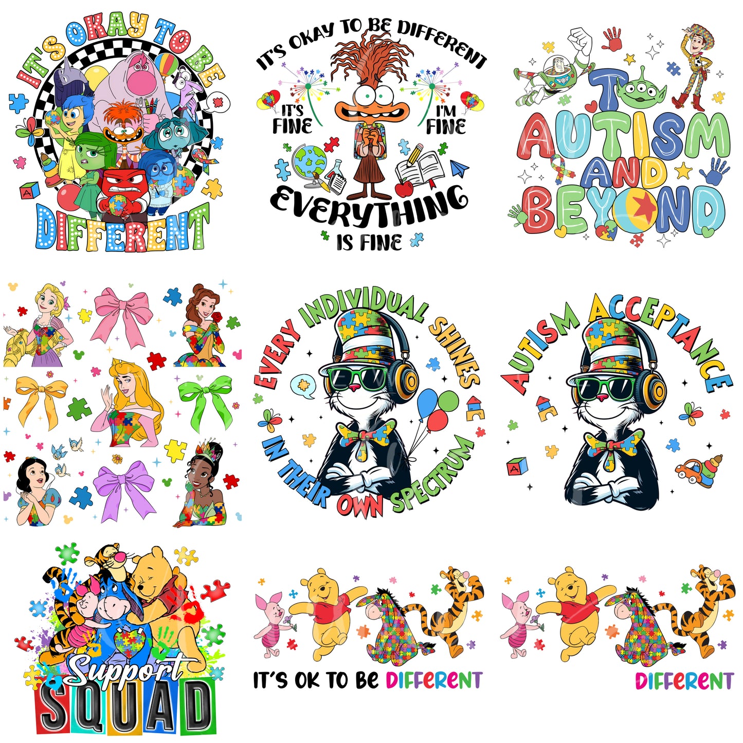 CARTOON MOUSE & FRIENDS AUTISM AWARENESS T-SHIRT  | Kids Shirts | Adult T-Shirt | Princess | 18 Designs