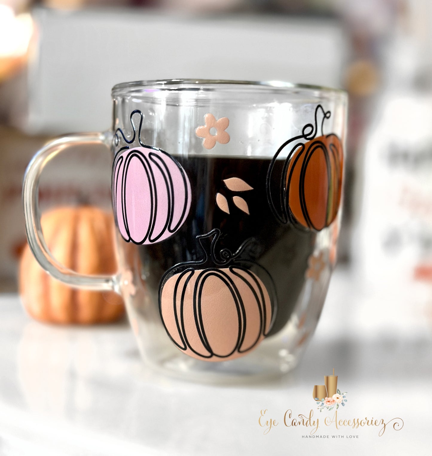 Pastel Pumpkins 12oz Double Walled Glass Mug