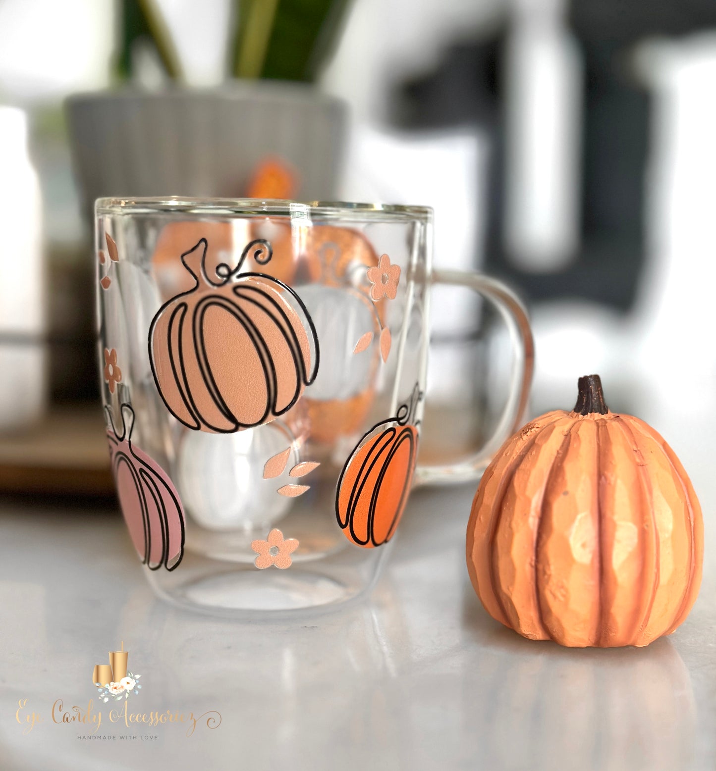 Pastel Pumpkins 12oz Double Walled Glass Mug