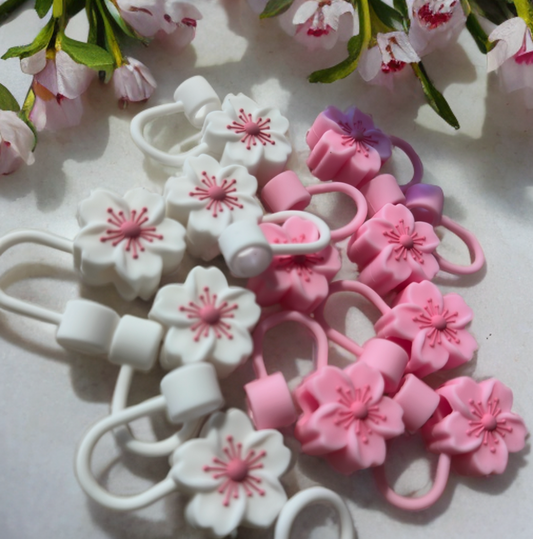 Cherry Blossom Silicone Straw Topper Covers for Stanley Straws