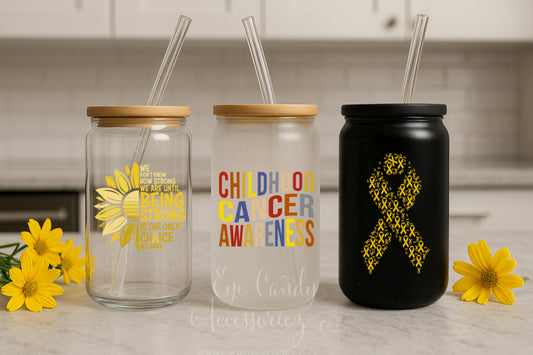 Childhood Cancer Awareness 16oz Glass Can | Frosted | Clear | Plastic Acrylic