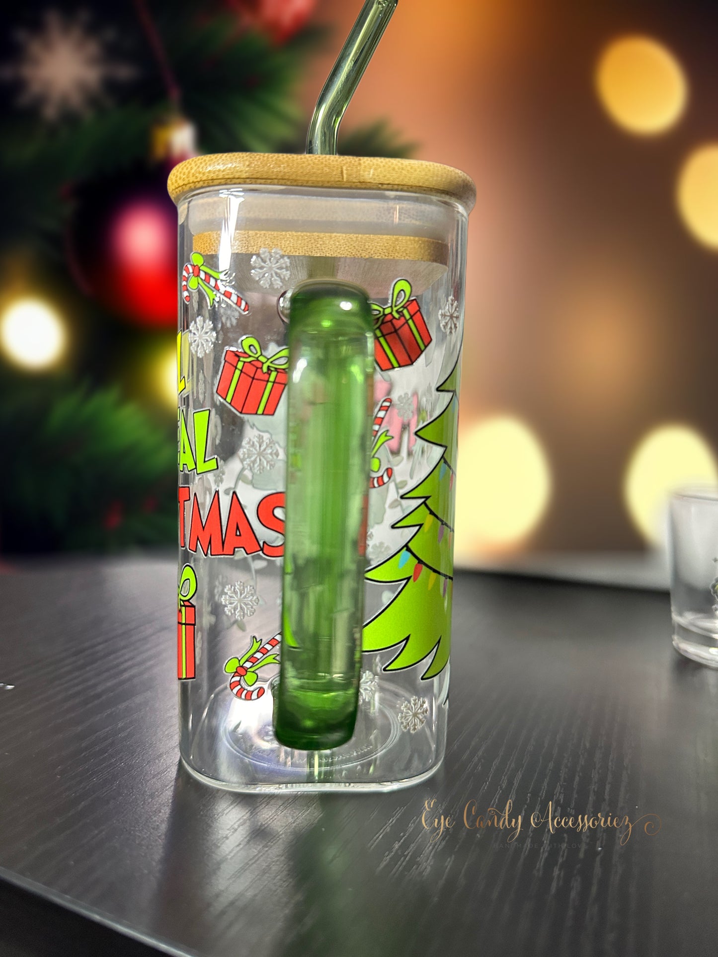 I'll Steal Christmas - 17oz  Square Glass Can w/Handle and Straw