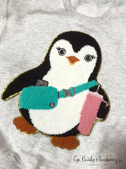 Bougie Penguin Chenille Patch-  Adult and Kids Unisex Sweater