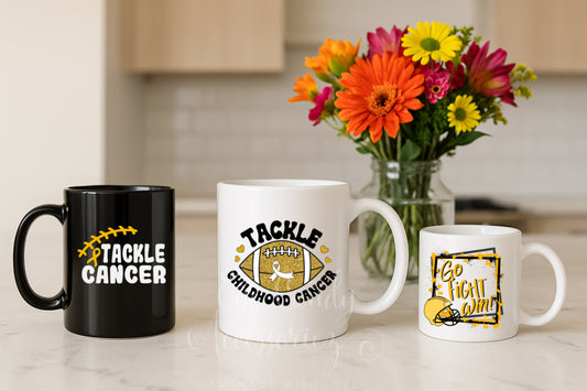 Fight & Tackle Childhood Cancer Awareness Ceramic Mug