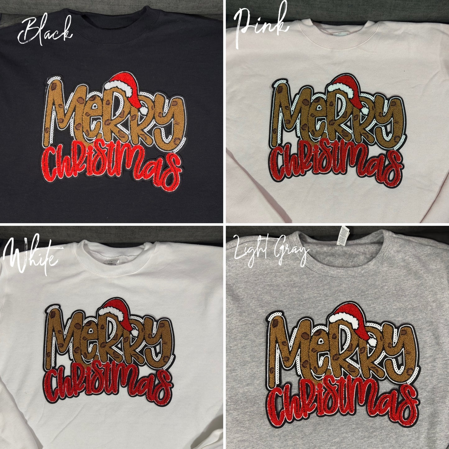 Merry Christmas Chenille Patch- Adult and Kids  Unisex Sweater