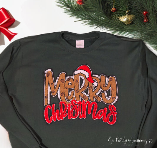 Merry Christmas Chenille Patch- Adult and Kids  Unisex Sweater