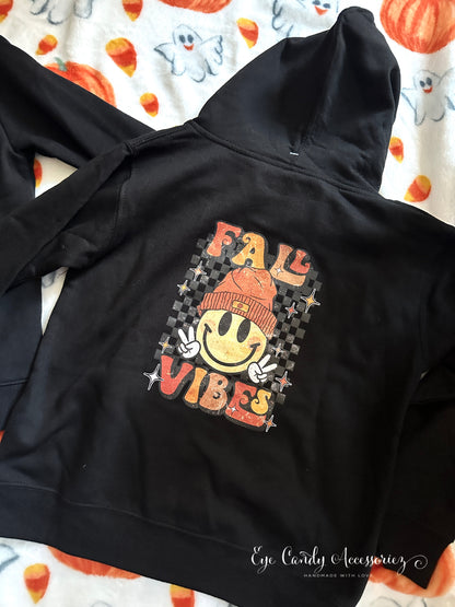 Fall Vibes- Kids Black Zip Up Hoodie