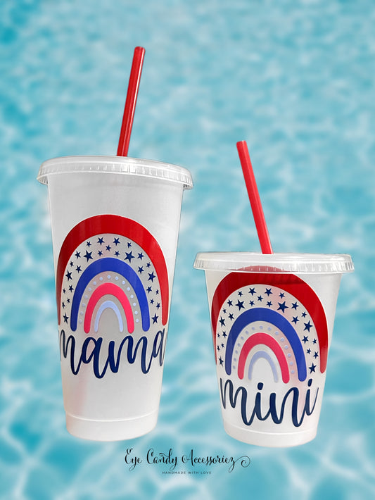 Mama + Mini Red White & Blue Rainbow Tumblers