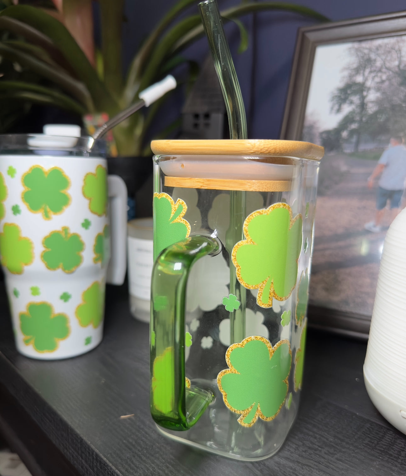 Lucky Clover- Square Glass Can and Kids Grippy Tumbler